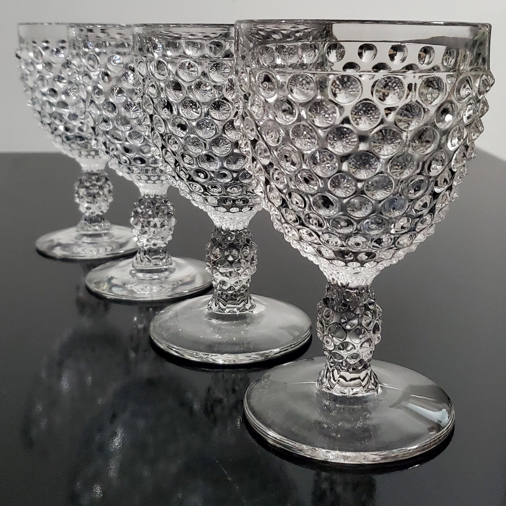 Vntg Duncan & Miller Glass (4) Hobnail Clear 10oz Goblets - Picture 10 of 16